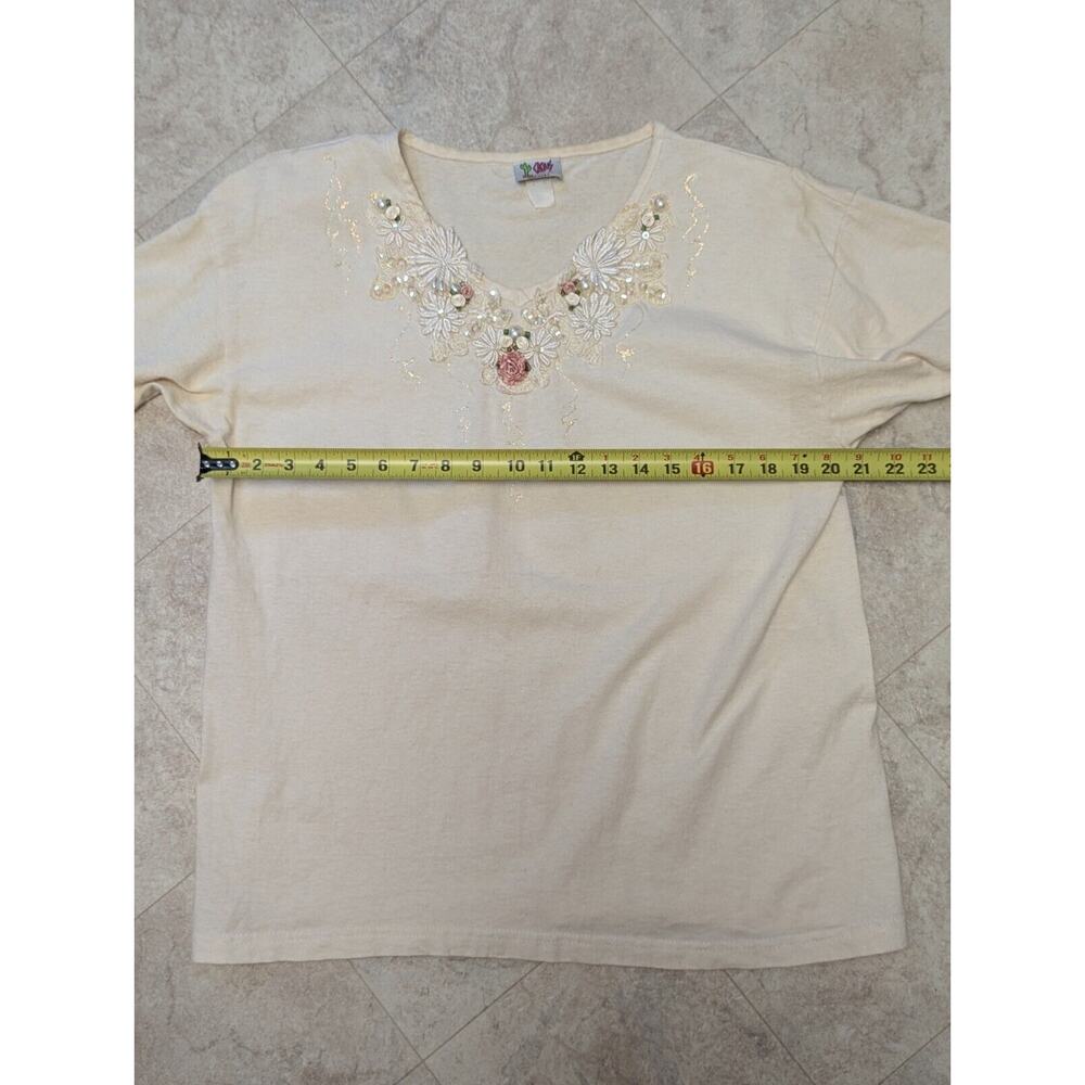 Vintage Cactus Ivory Shirt Vest Set Womens L Pearls Beads Embroidered Sequins - Picture 12 of 15